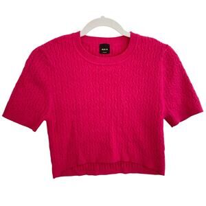 ARIA Clothing Aritzia Fuchsia Pink Cable Knit Short Sleeve Cropped Sweater Top